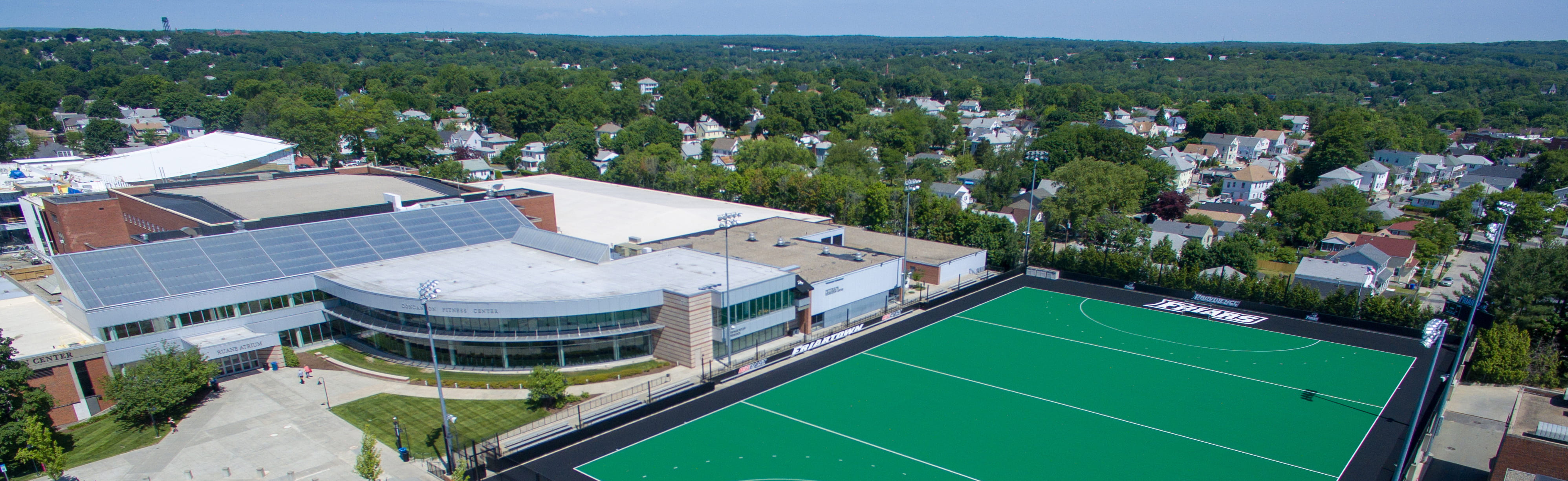aerial photo of concannon fitness center and lennon field